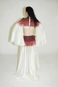 RoubaG Fashion-forward summer ensemble - Hand-dyed Chanderi silk - Esme smocked waistline - Burgundy tones