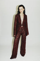 Chic women's attire with sophisticated metal cinch clip and heart vein pattern - Burgundy