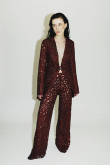 Chic women's attire with sophisticated metal cinch clip and heart vein pattern - Burgundy