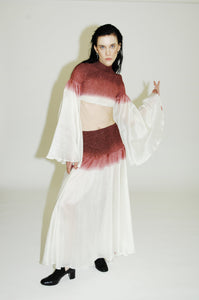 RoubaG Fashion-forward summer ensemble - Hand-dyed Chanderi silk - Esme smocked waistline - Burgundy tones