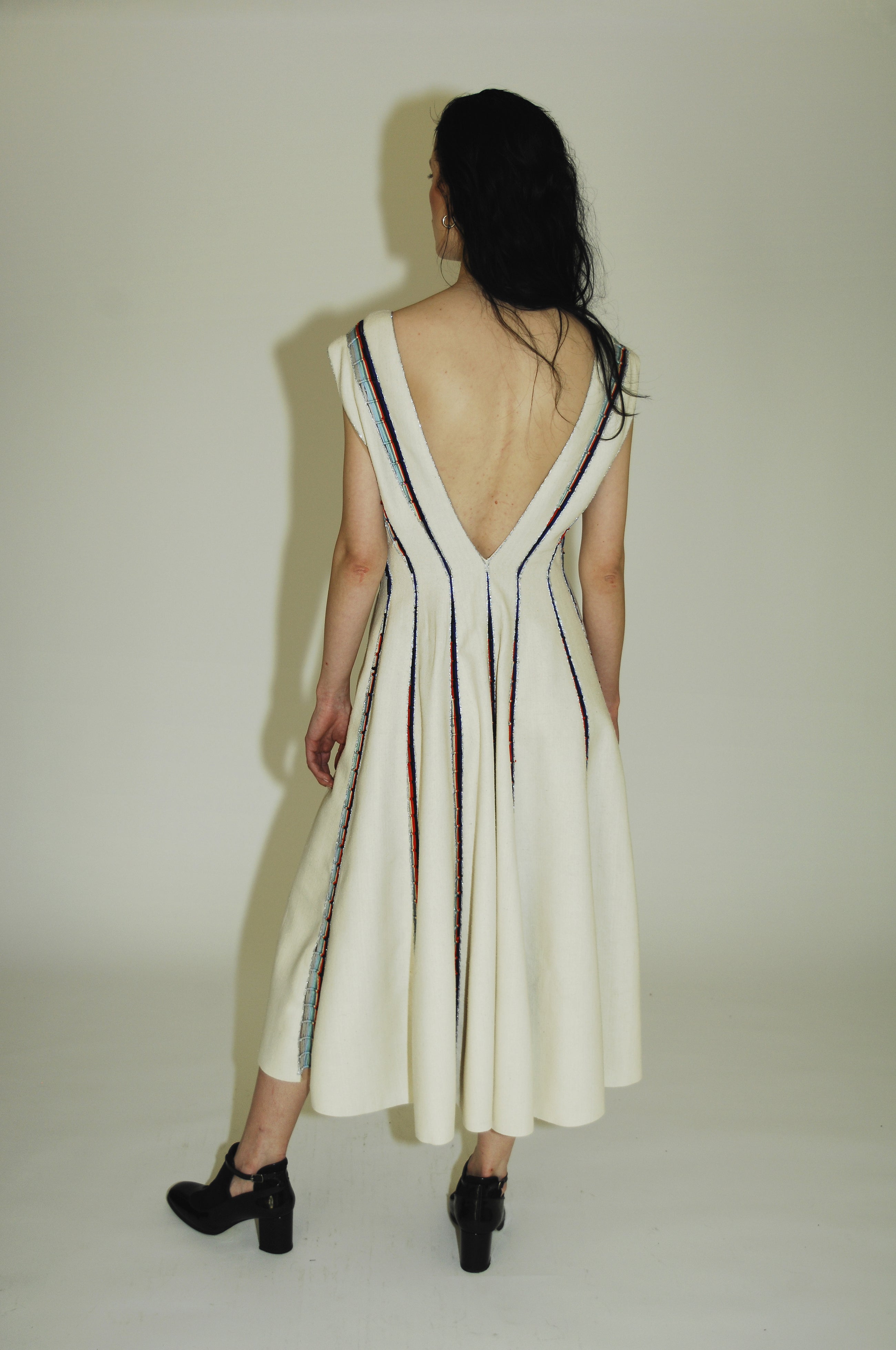 White handwoven in india off-the-shoulder V-neckline wedding silk dress