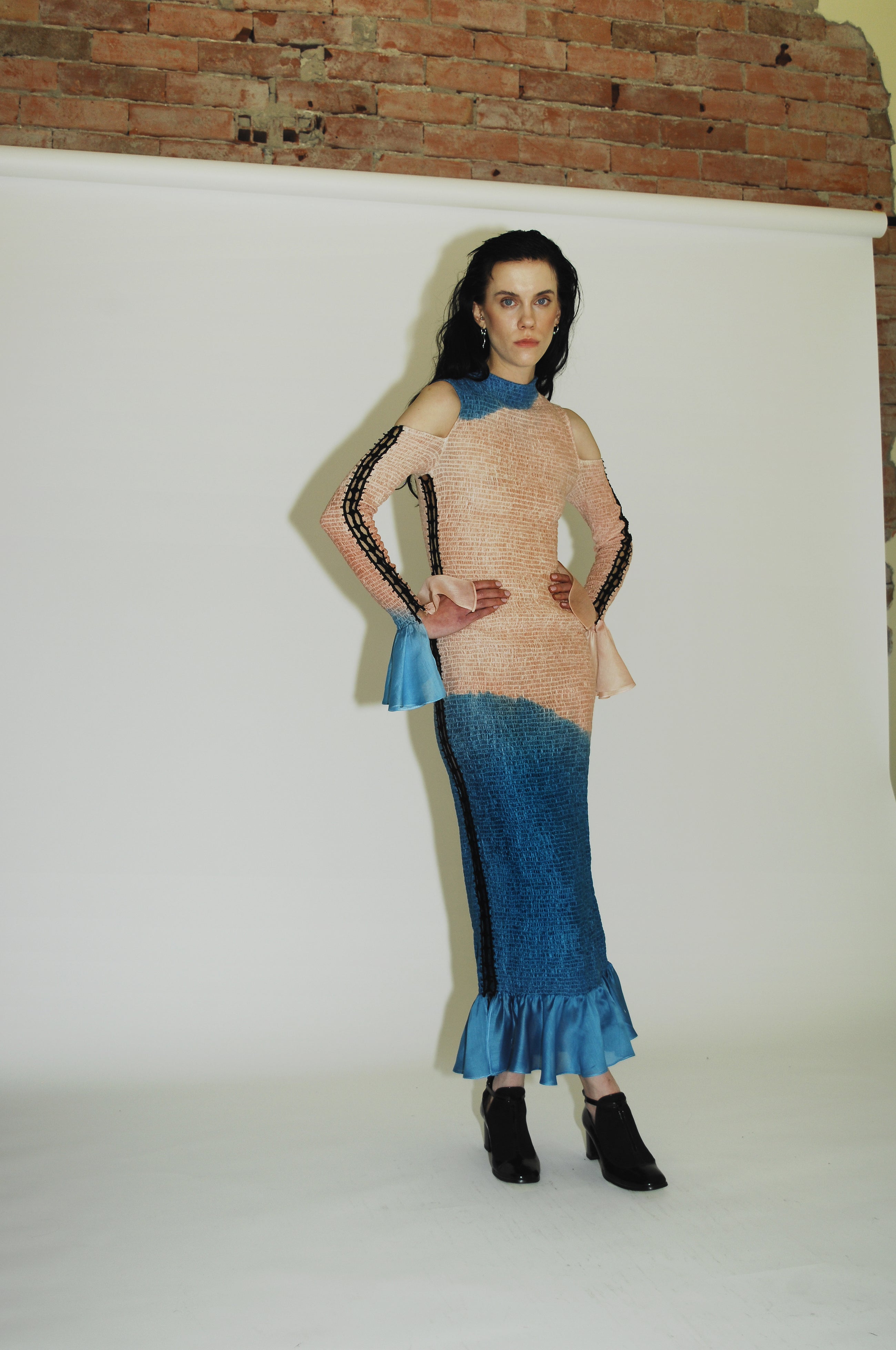 No Fucks Given, Hand-dyed multi-color maxi dress - Blue