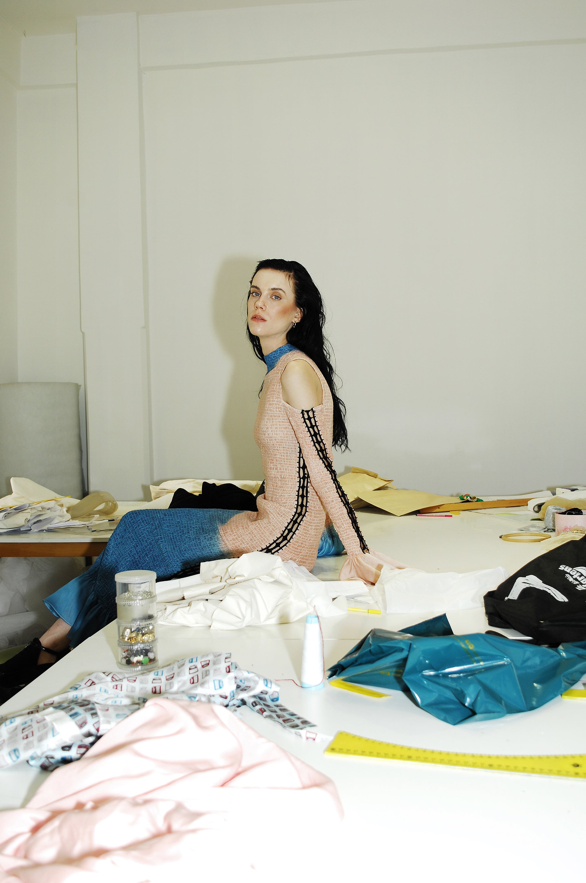 No Fucks Given, Hand-dyed multi-color maxi dress - Blue