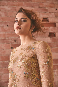 RoubaG's designer collection: skin tight dress with gold embroidery