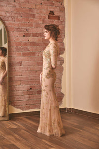 RoubaG's designer collection: skin tight dress with gold embroidery