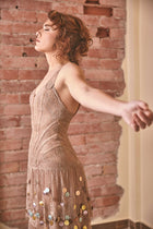 RoubaG's Gold Lace Dress with Corset Top and Leather Embellishments