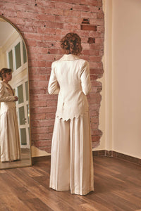 RoubaG: Exquisite wide pants with darts and gold stripe for women's fashion
