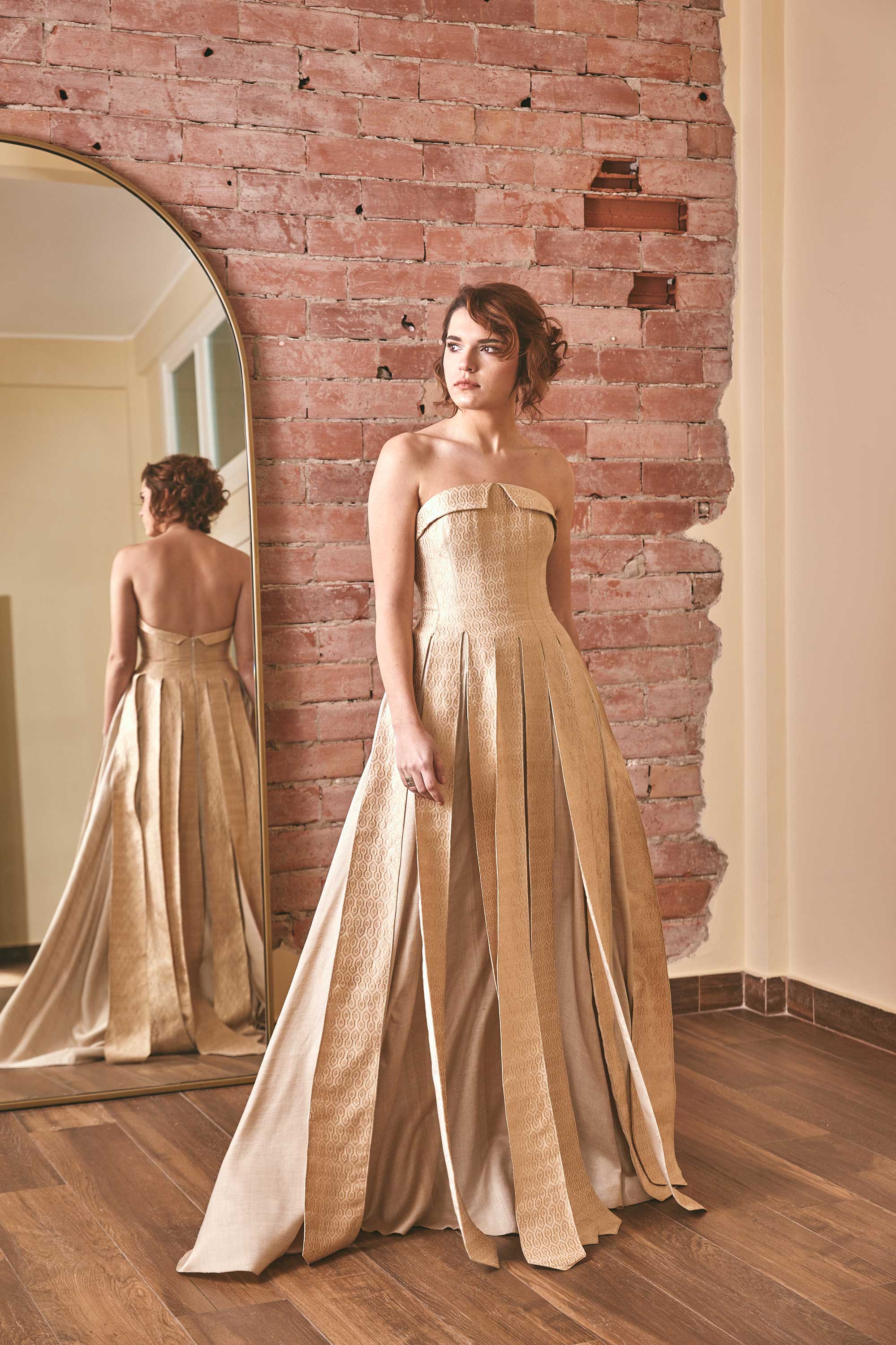 Bridal Elegance: Gold Ivory Wedding Dress by RoubaG