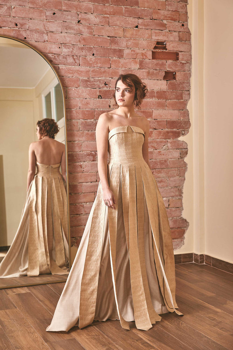 Bridal Elegance: Gold Ivory Wedding Dress by RoubaG