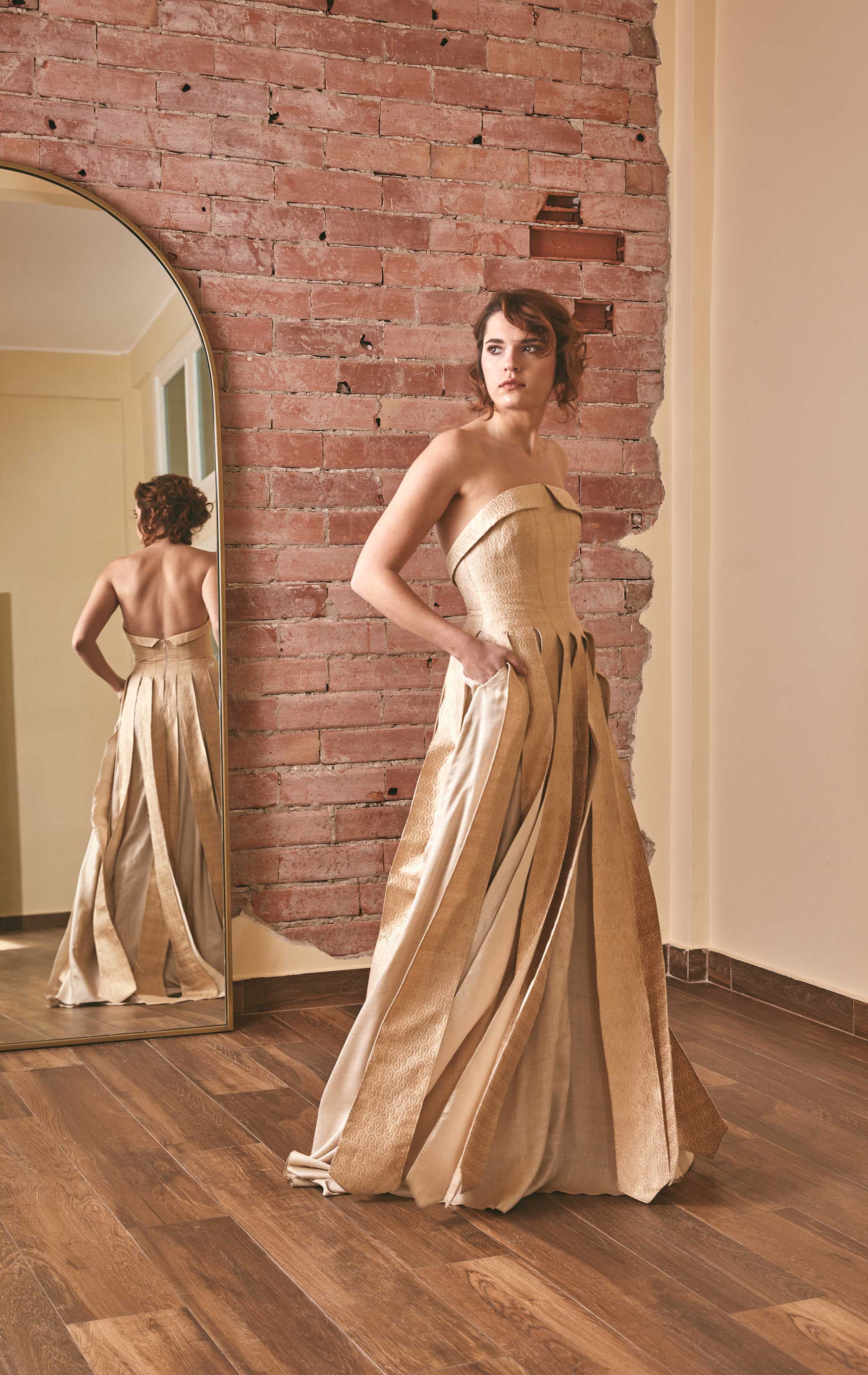 Bridal Elegance: Gold Ivory Wedding Dress by RoubaG