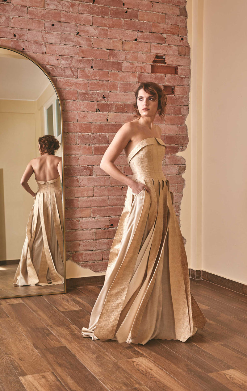 Bridal Elegance: Gold Ivory Wedding Dress by RoubaG