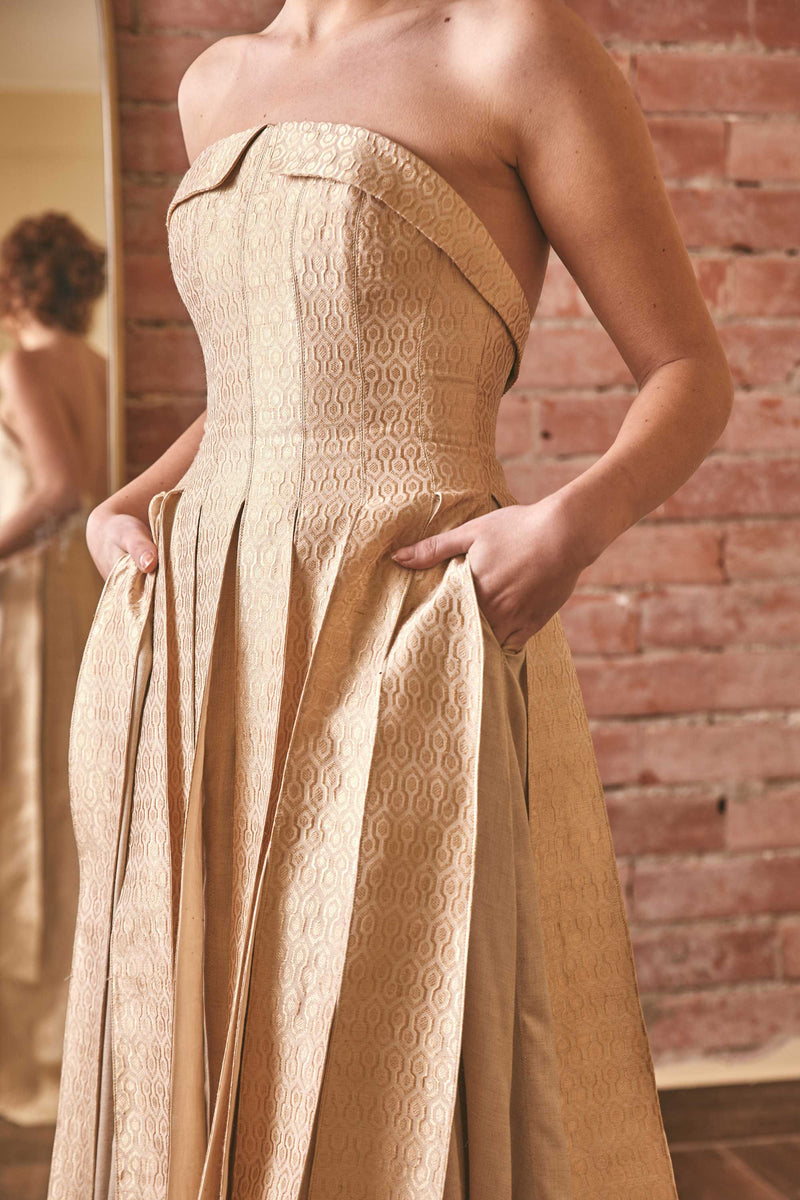 Bridal Elegance: Gold Ivory Wedding Dress by RoubaG