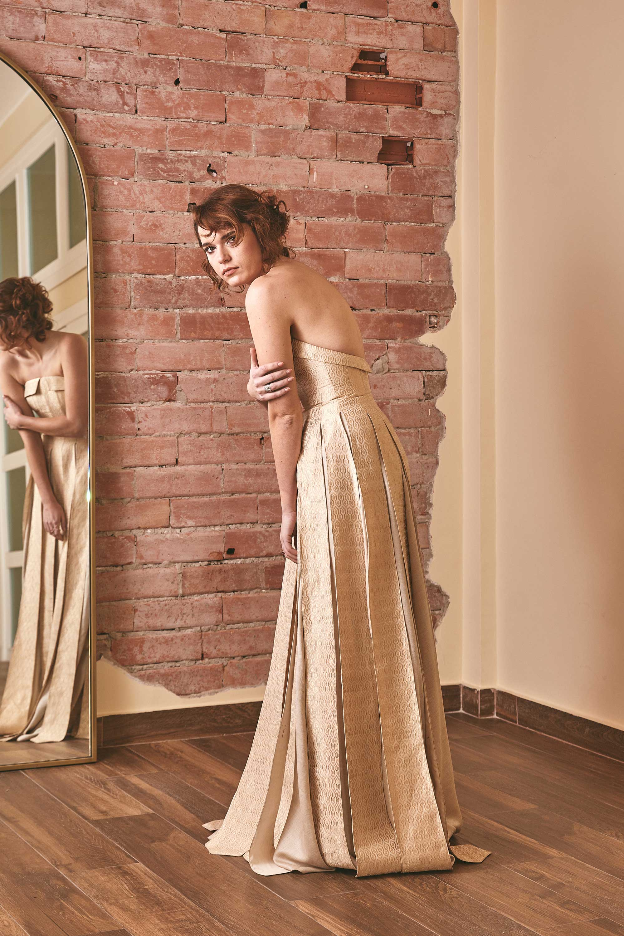 Bridal Elegance: Gold Ivory Wedding Dress by RoubaG