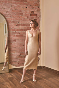 RoubaG's Luxury Couture Dress: Exquisite Gold Ivory Design with Honeycomb Cuts