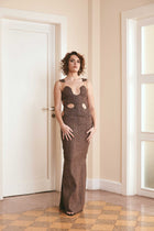 Brown sleeveless evening dress with cut outs - Unique formal gown for women